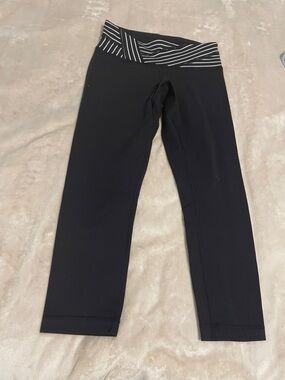 lululemon athletica Black Capri Leggings with Striped Waistband